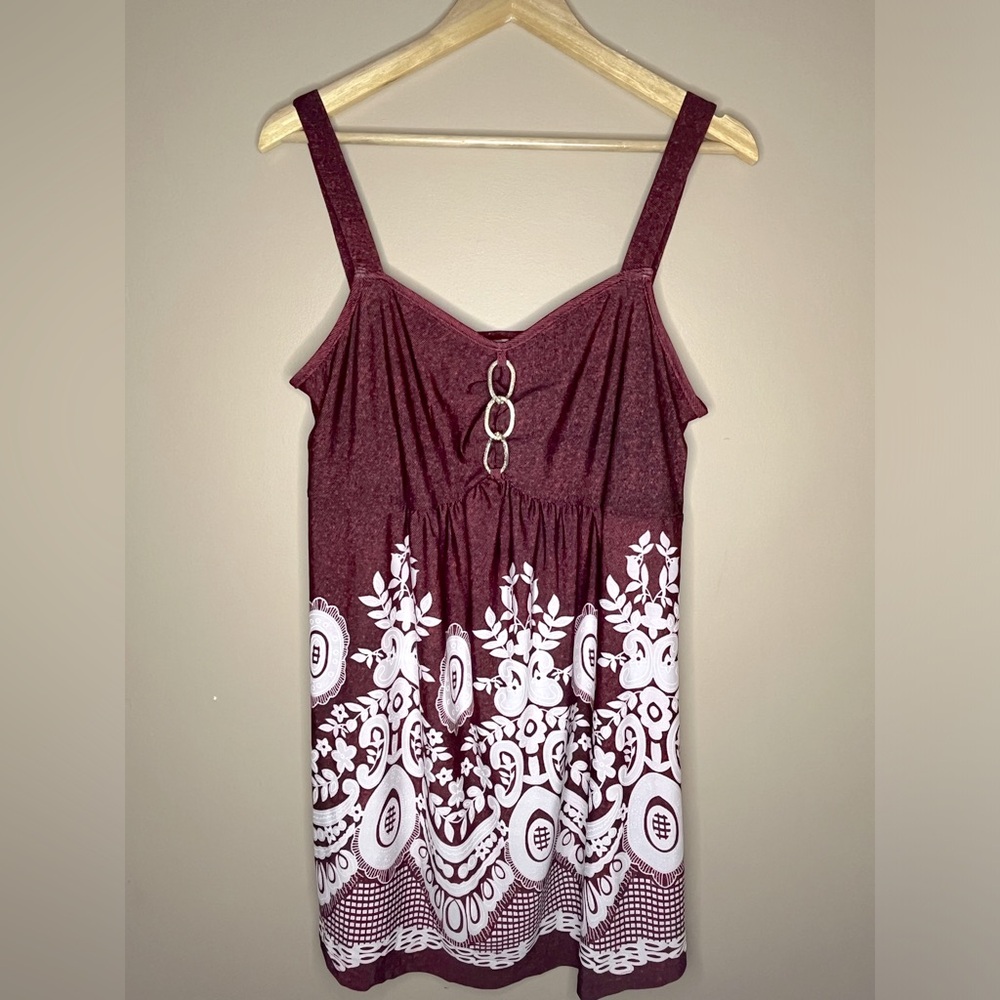 Rose Gal Floral Dress Red Wine Size L